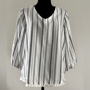 Anthropologie Drew | 100% Cotton Made in USA | Boho Striped V-Neck Blouse Med